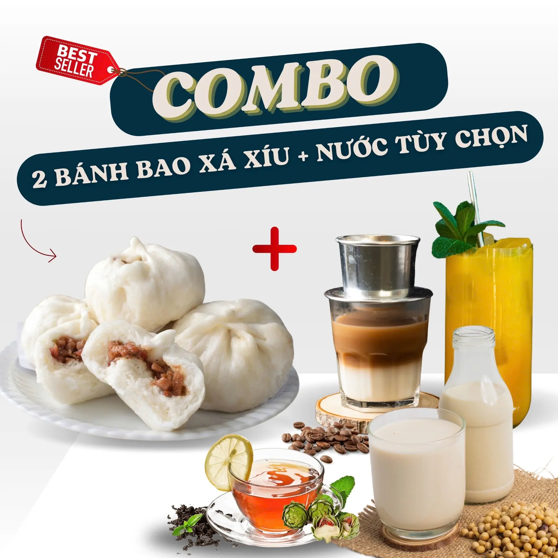 Hình ảnh Combo 2 Bánh Bao Xá Xíu + Nước Tuỳ Chọn