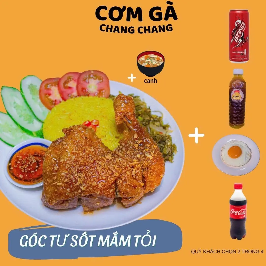 Hình ảnh Combo cơm gà sốt mắm tỏi (size lớn)+ 2 món kèm