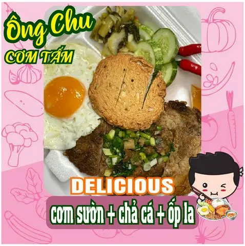 Hình ảnh Cơm sườn chả cá ốp la