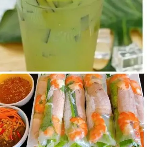 Hình ảnh Combo 4 cuốn tôm thịt (chấm tương)+1 trà sữa thái xanh (ly 700ml)