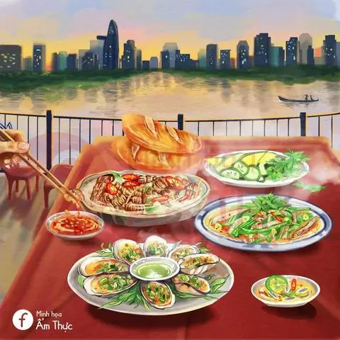 Hình ảnh Nghêu xào bơ rau muống