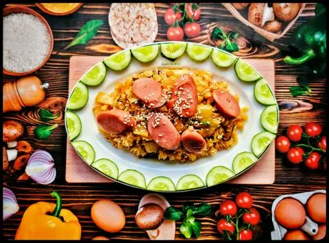 Hình ảnh cơm trộn xúc xích đức kim chi  