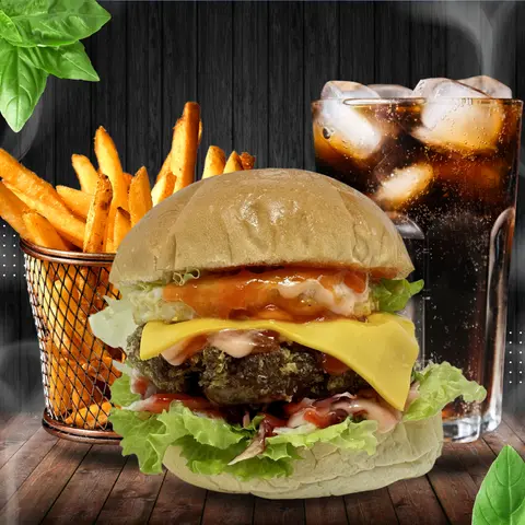 Hình ảnh Combo hamburger "trâu" bò - coca - khoai tây chiên