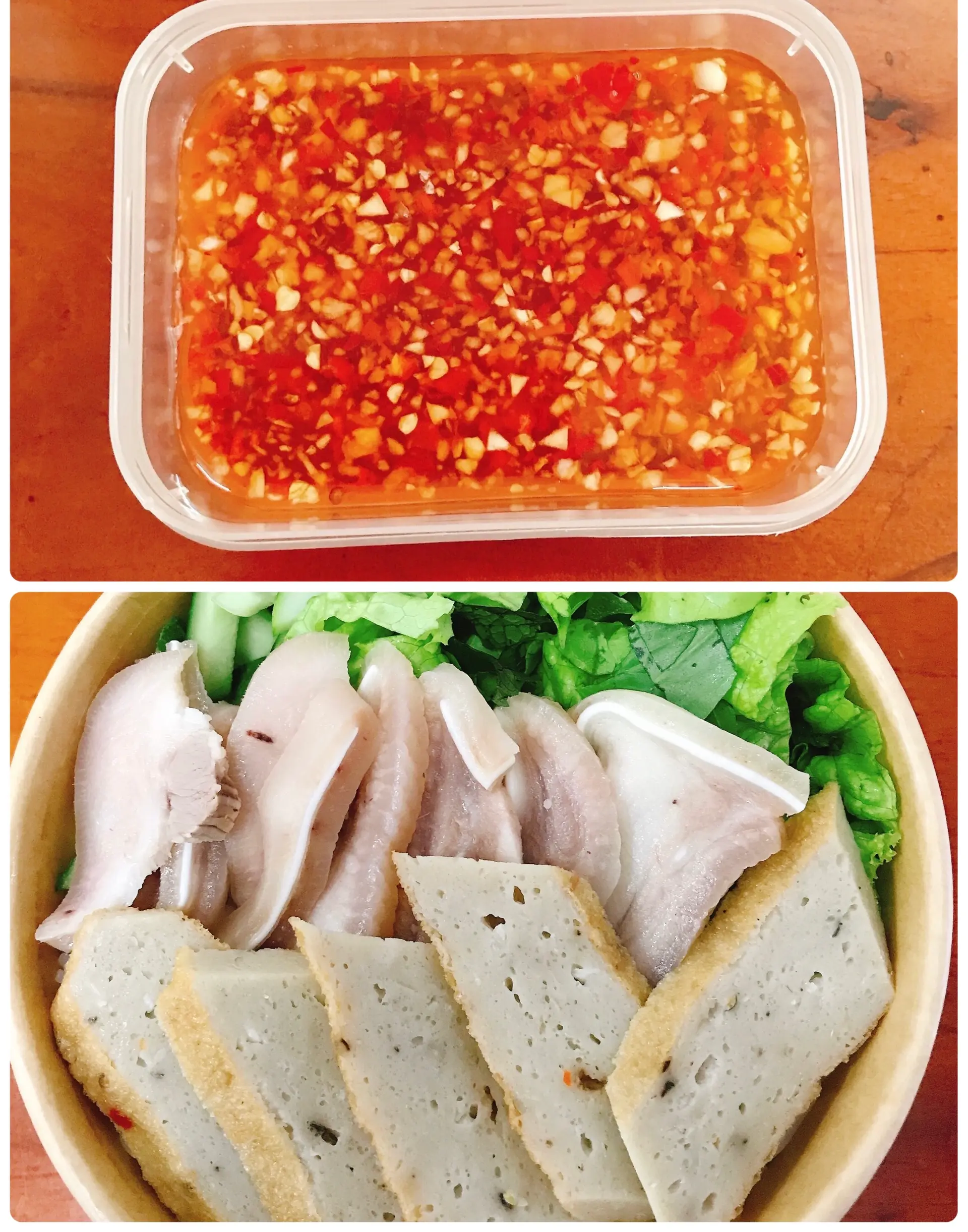 Hình ảnh Bún nước mắm tỏi ớt tai heo chả cá