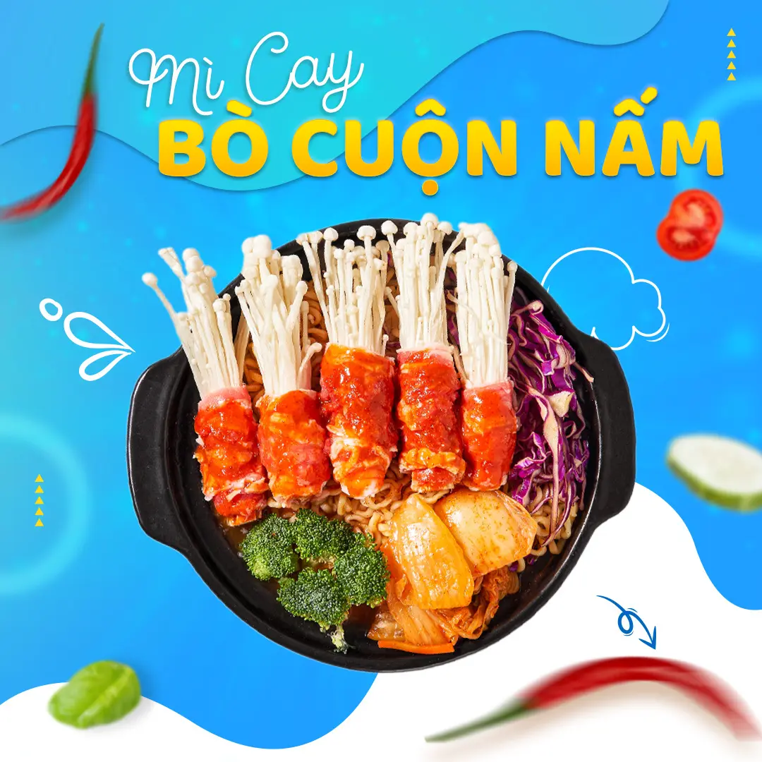 Hình ảnh Mì Cay Bò Cuộn Nấm