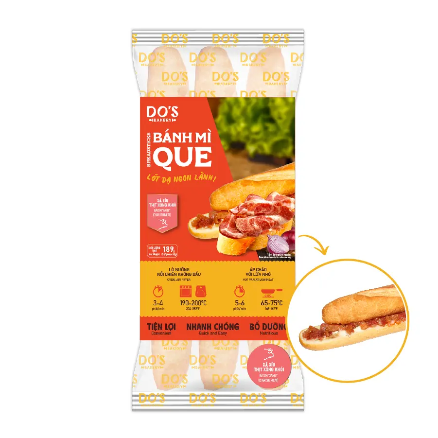 Hình ảnh Bánh mì que đông lạnh Xá Xíu Thịt Xông Khói-3 bánh/ gói