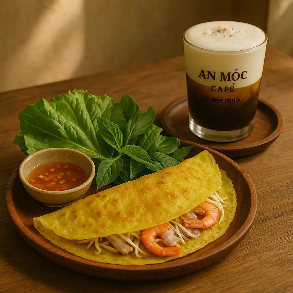 Hình ảnh combo 2 bánh xèo 1 cafe sữa 