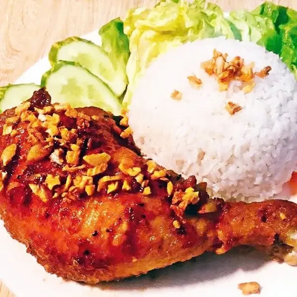 Hình ảnh Cơm đùi tỏi chiên giòn tiêu đen +1 trà sữa Hillway Tự pha 