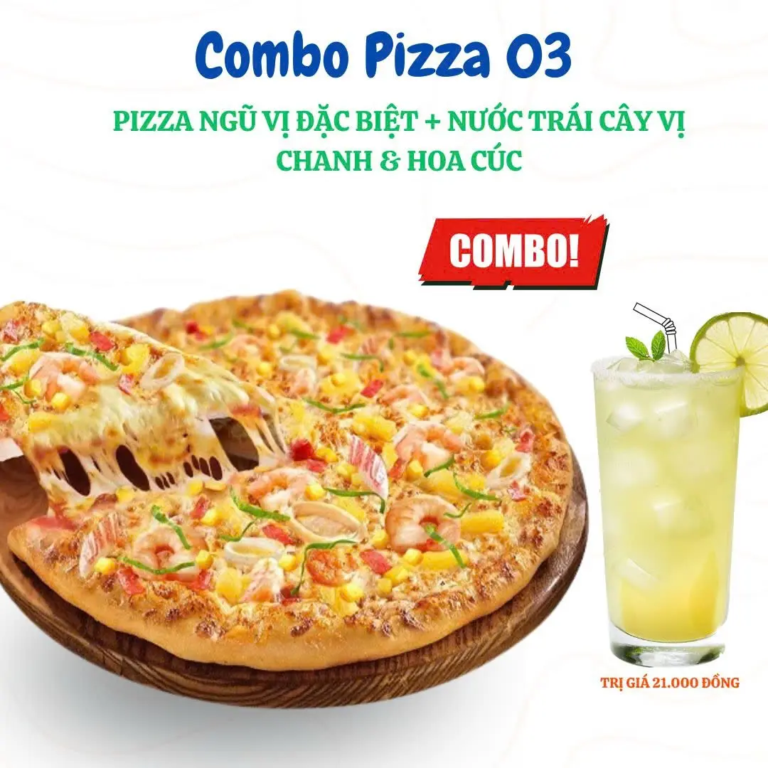 Hình ảnh Combo tặng kèm nước: pizza ngũ vị đặc biệt