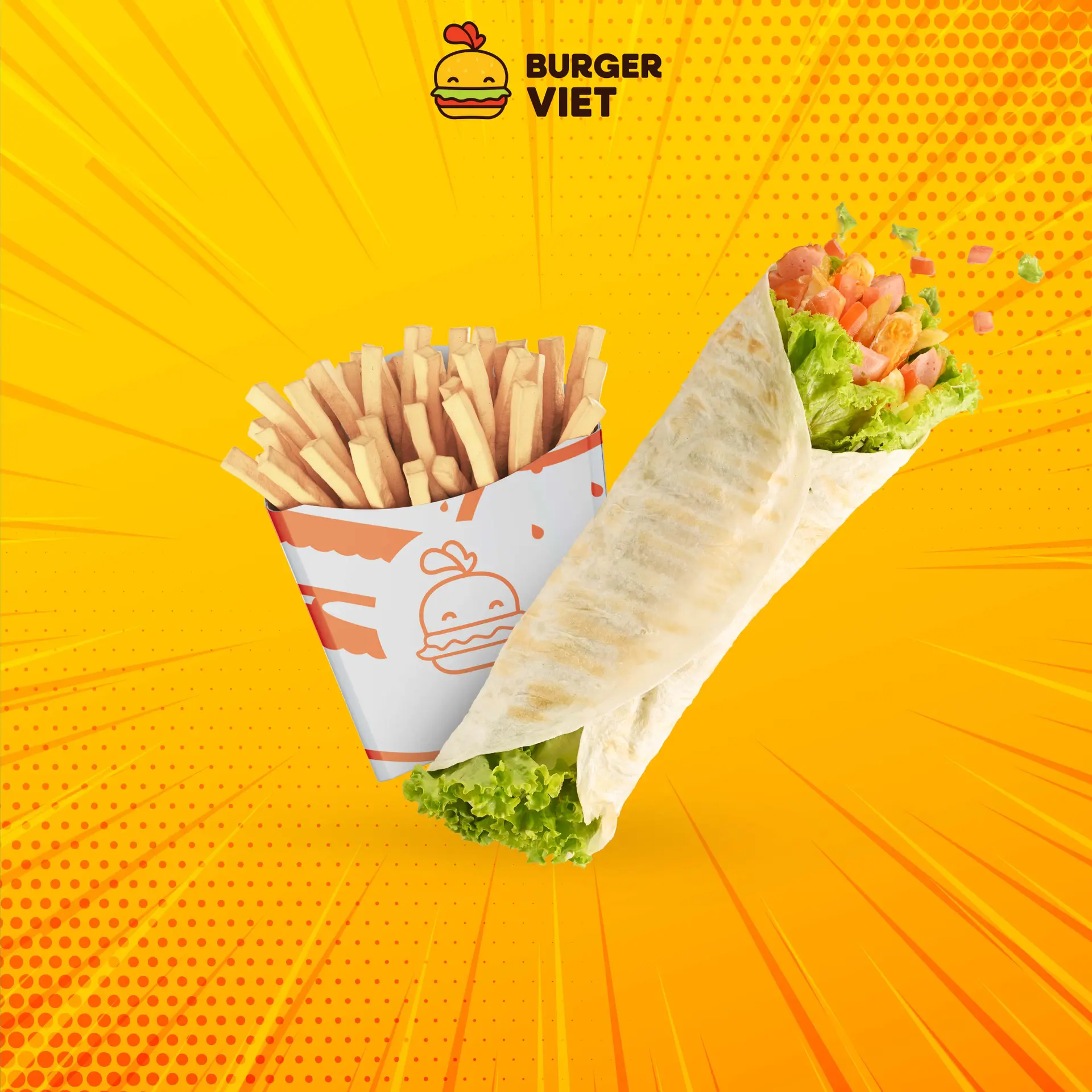 Hình ảnh Burrito trứng xúc xích + khoai tây lắc phô mai + Coca