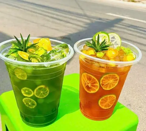 Hình ảnh trà tắc thái đỏ trân châu giòn thạch dừa