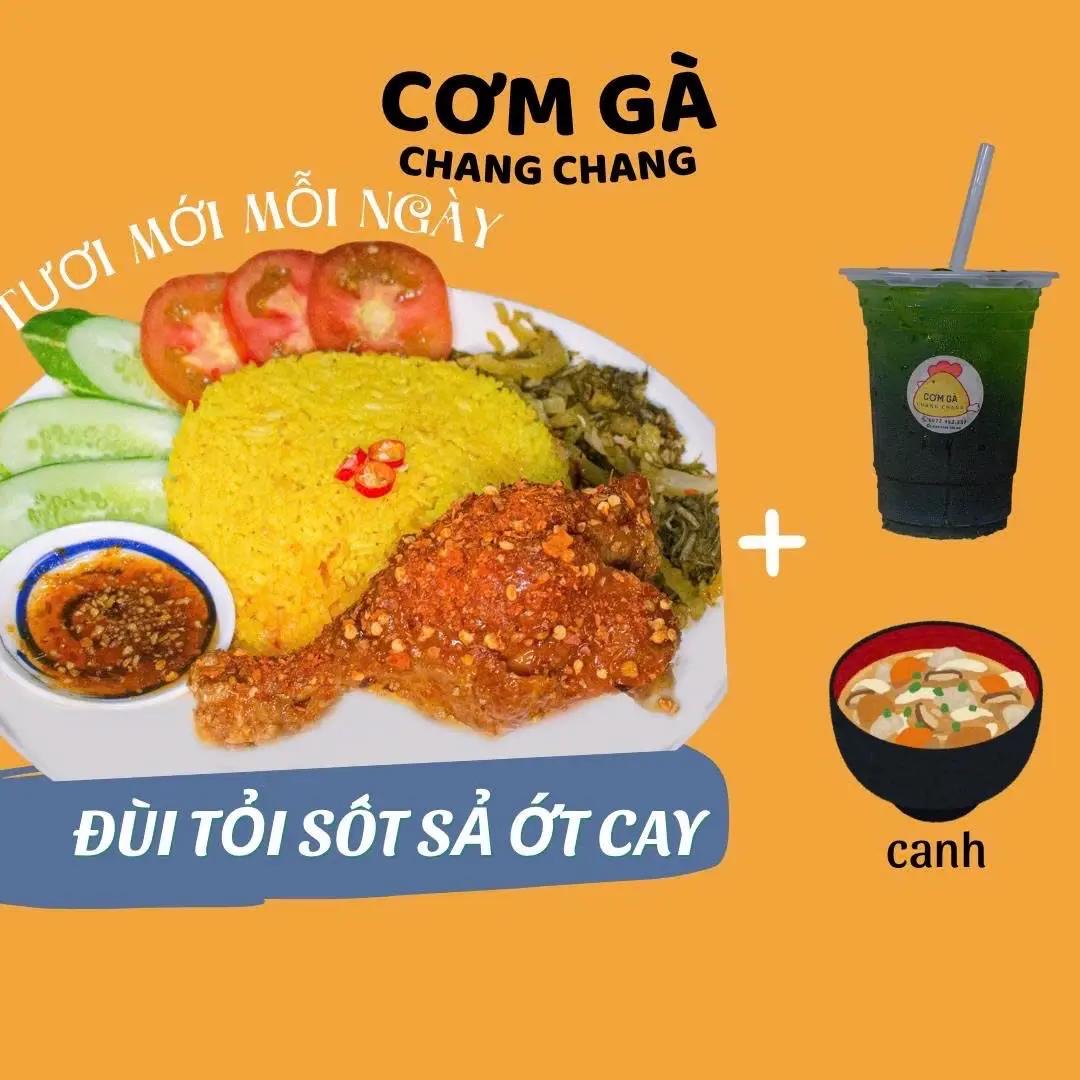 Hình ảnh Cơm gà xối mỡ sốt sả ớt (size nhỏ) + Trà tắc thái xanh khổng lồ 