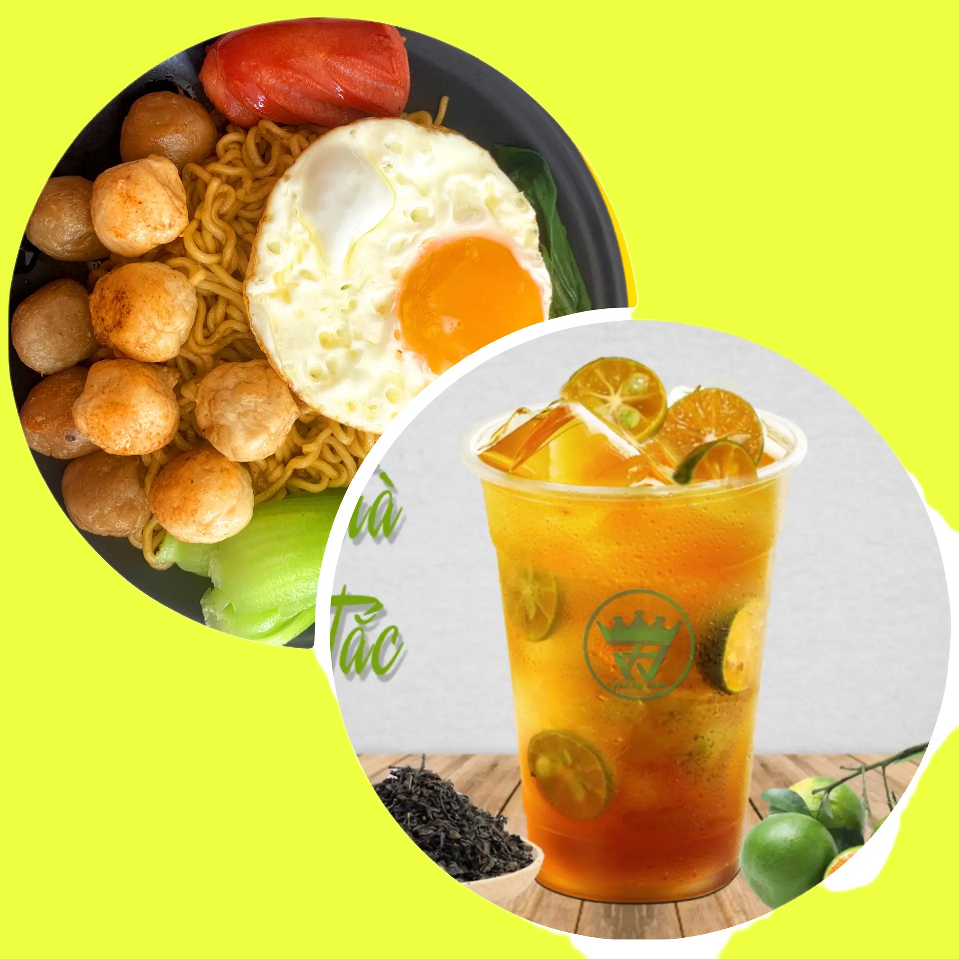 Hình ảnh Combo mì trộn thập cẩm + trà tắc ly lớn