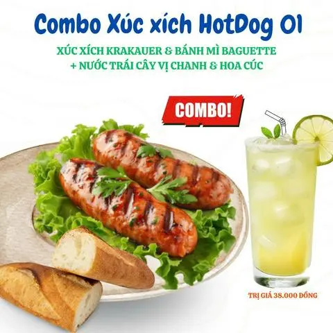 Hình ảnh Combo tặng kèm nước: Xúc xích Krakauer & bánh mì baguette