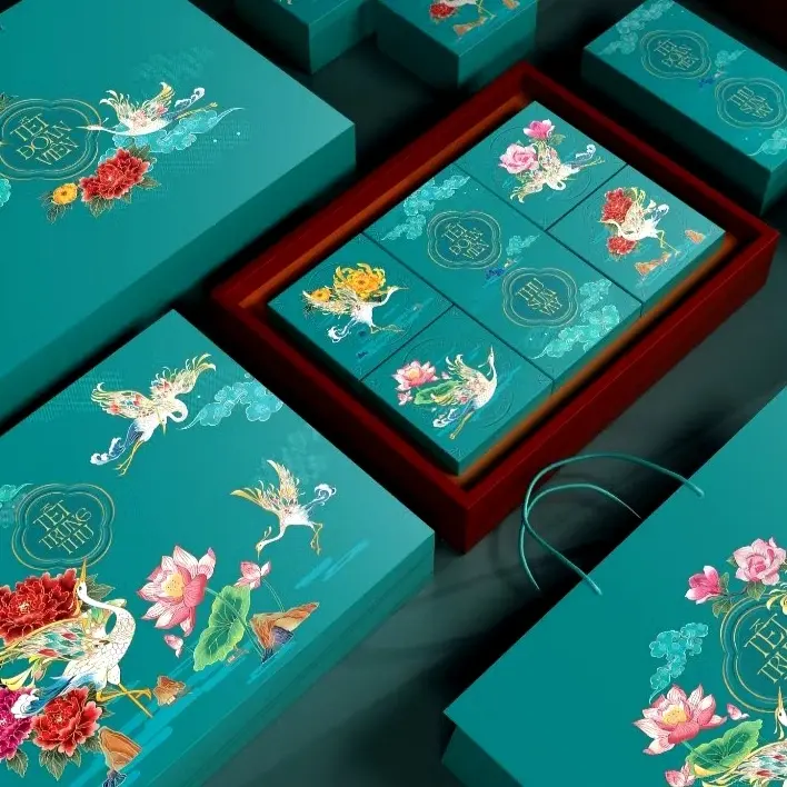 Hình ảnh Hộp 6 bánh trung thu lớn loại 2 trứng mẫu hộp Bách hoa