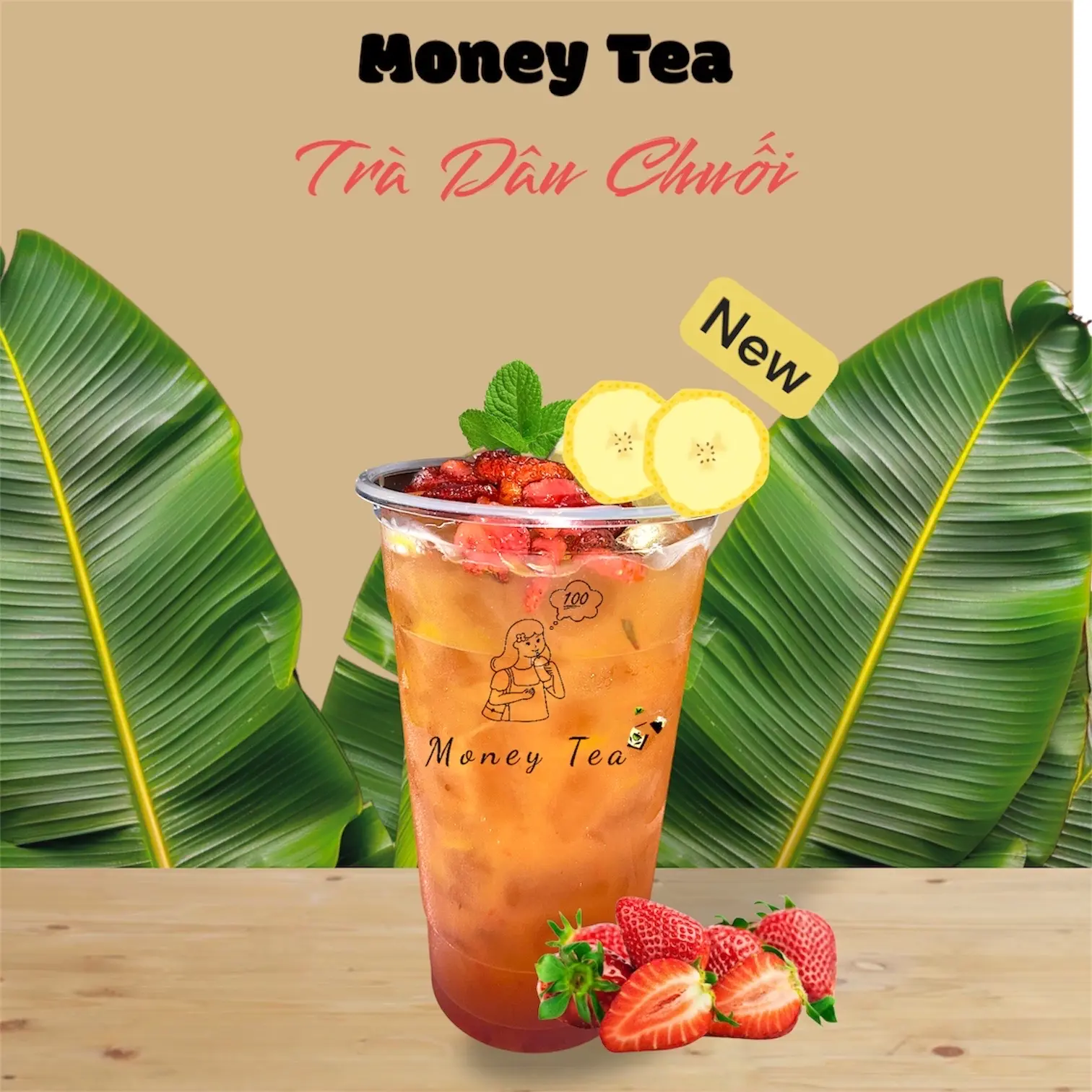 Hình ảnh Trà Dâu Chuối - Ly 700ml