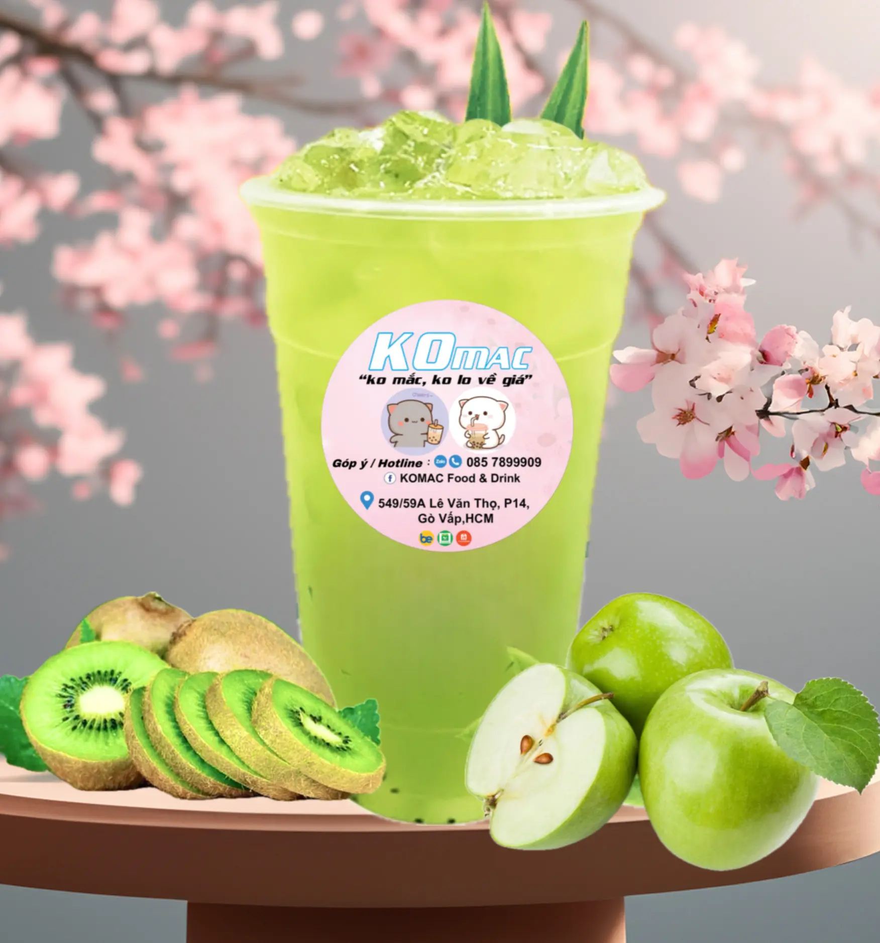 Hình ảnh Trà Táo Xanh Kiwi Thạch Dừa 700ml - KOMAC