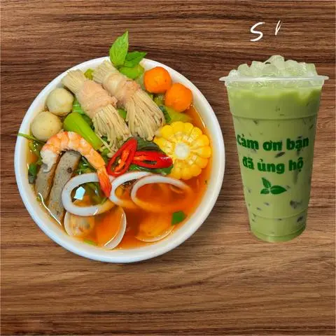 Hình ảnh COMBO 1 Bún Thái Cay Siêu Topping + 1 Trà Sữa Thái Xanh
