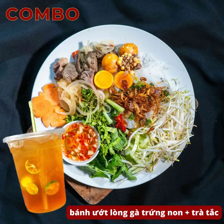 Hình ảnh bánh ướt lòng gà trứng non + trà tắc
