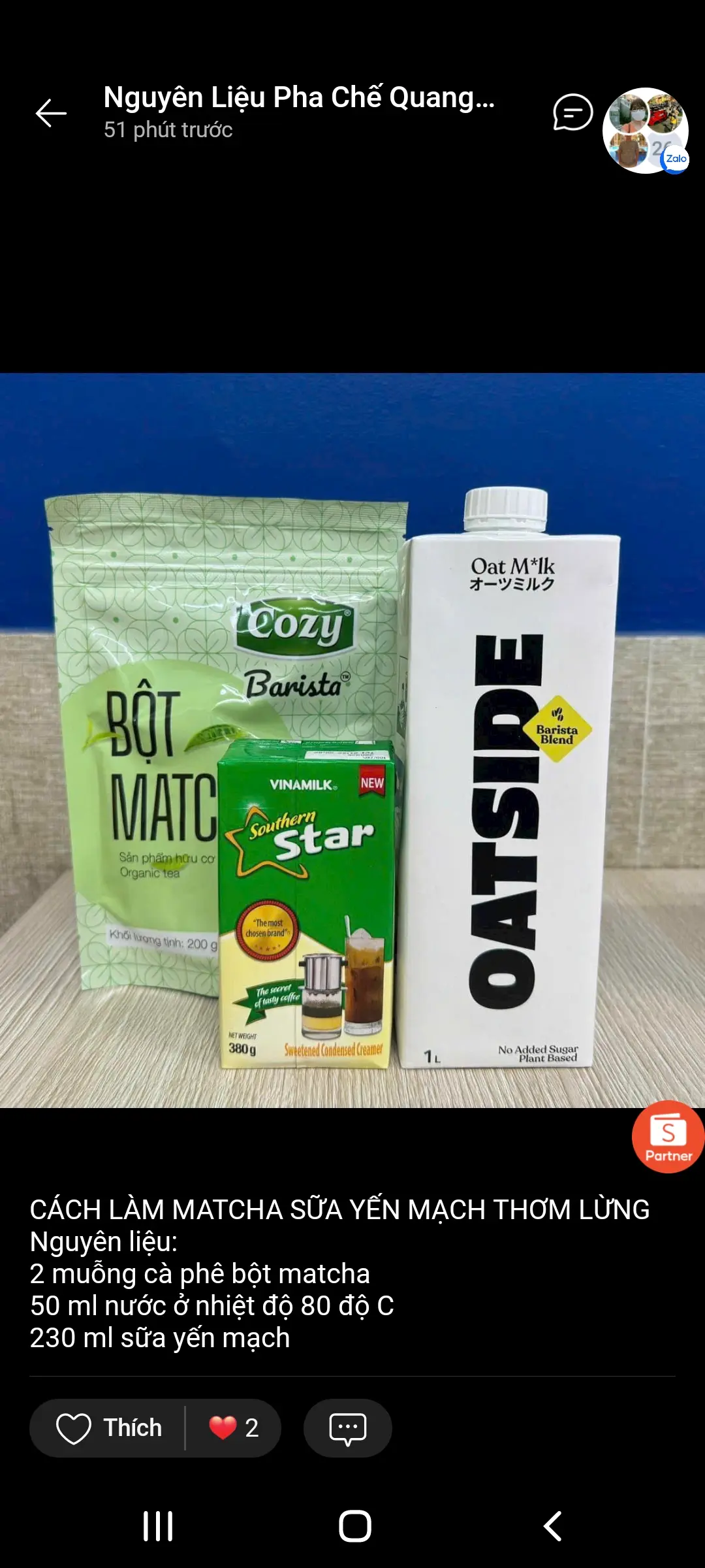 Hình ảnh Matcha Lattte Sữa Yến Mạch Oaside