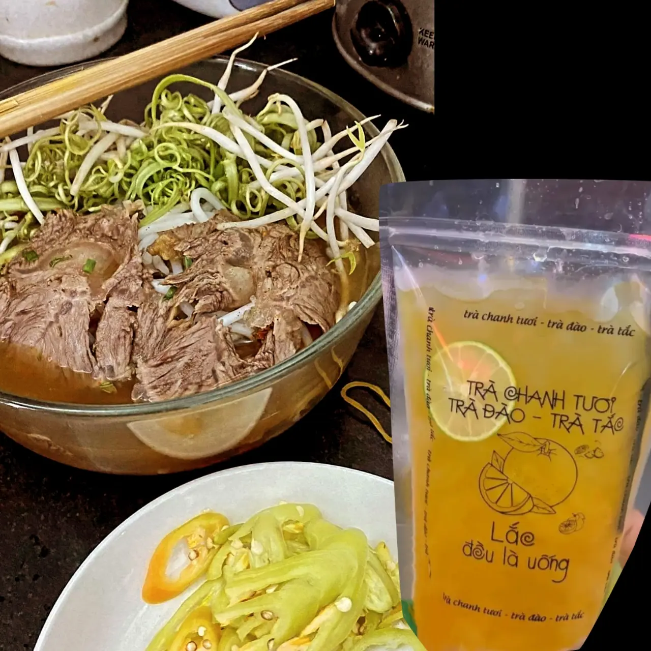 Hình ảnh CB : 1 Bún Bò + Trà Chanh lắc