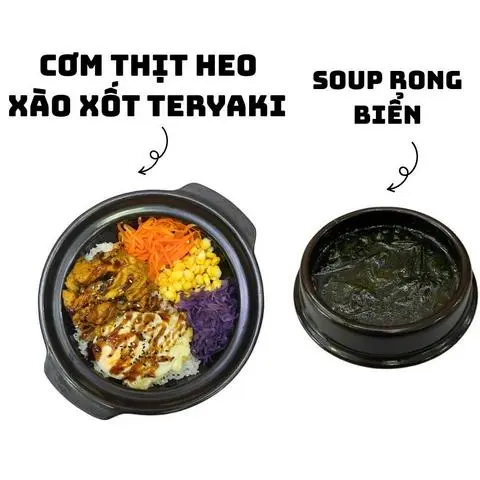 Hình ảnh Cơm thịt heo xào xốt Teryaki + soup rong biển