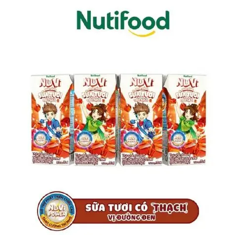 Hình ảnh Lốc 4 Hộp Sữa Tươi Nuvi Đường Đen Có Thạch 180ml Chính Hãng