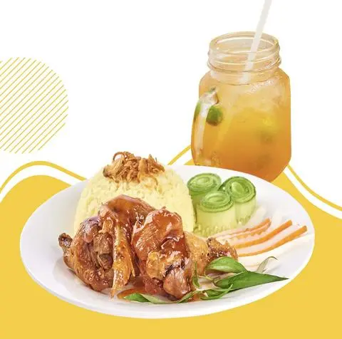 Hình ảnh Combo cơm cánh gà chiên mắm - trà đào tắc