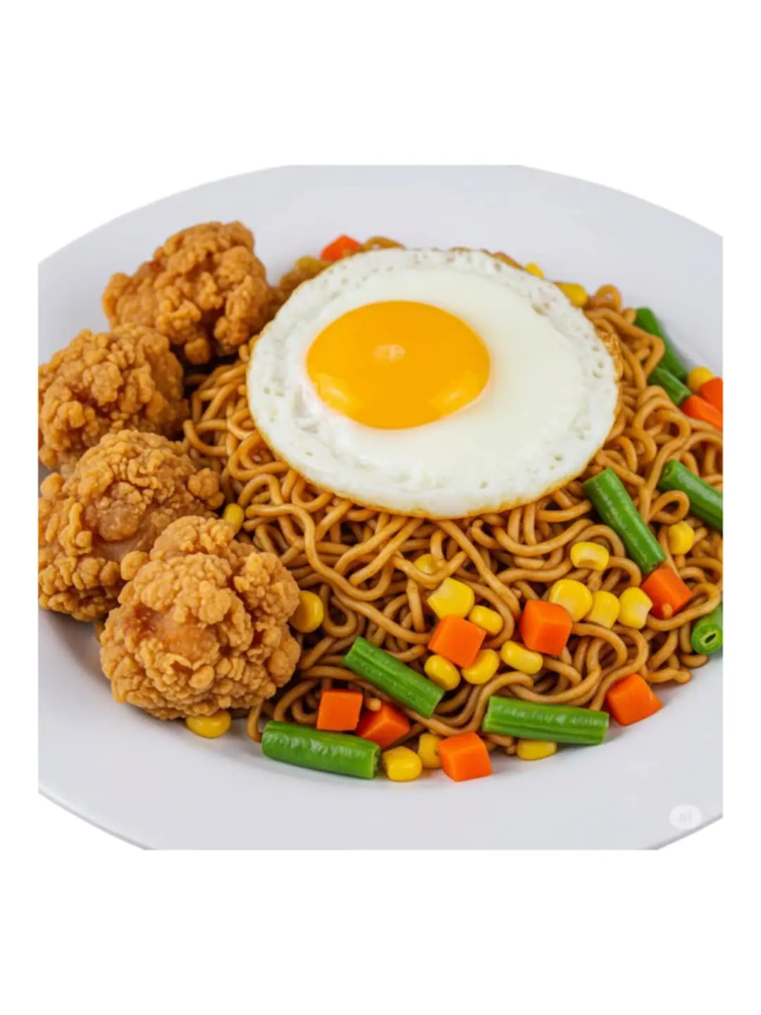 Hình ảnh Mì Trộn Gà Rán + Trứng Chiên