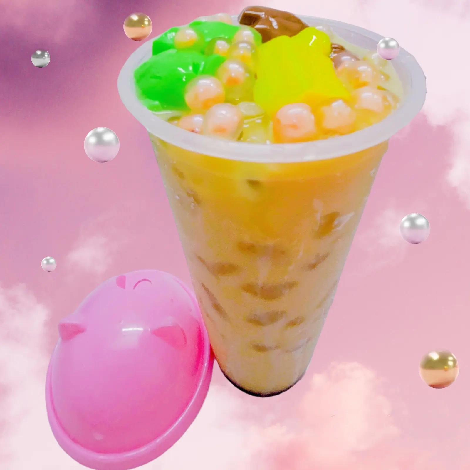 Hình ảnh Trà Sữa Olong, Củ Năng Hồng Nổ, Pudding (Size L)