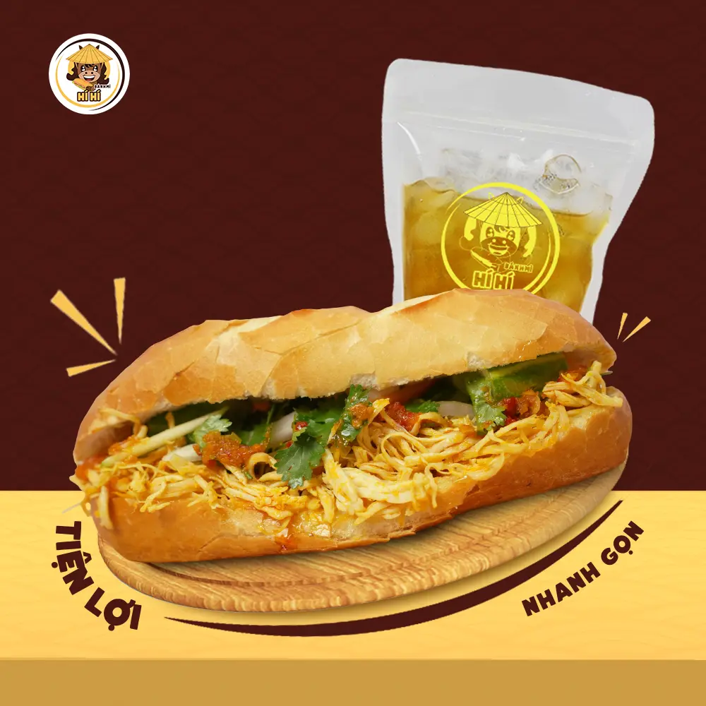 Hình ảnh Bánh mì gà xé - trà chanh