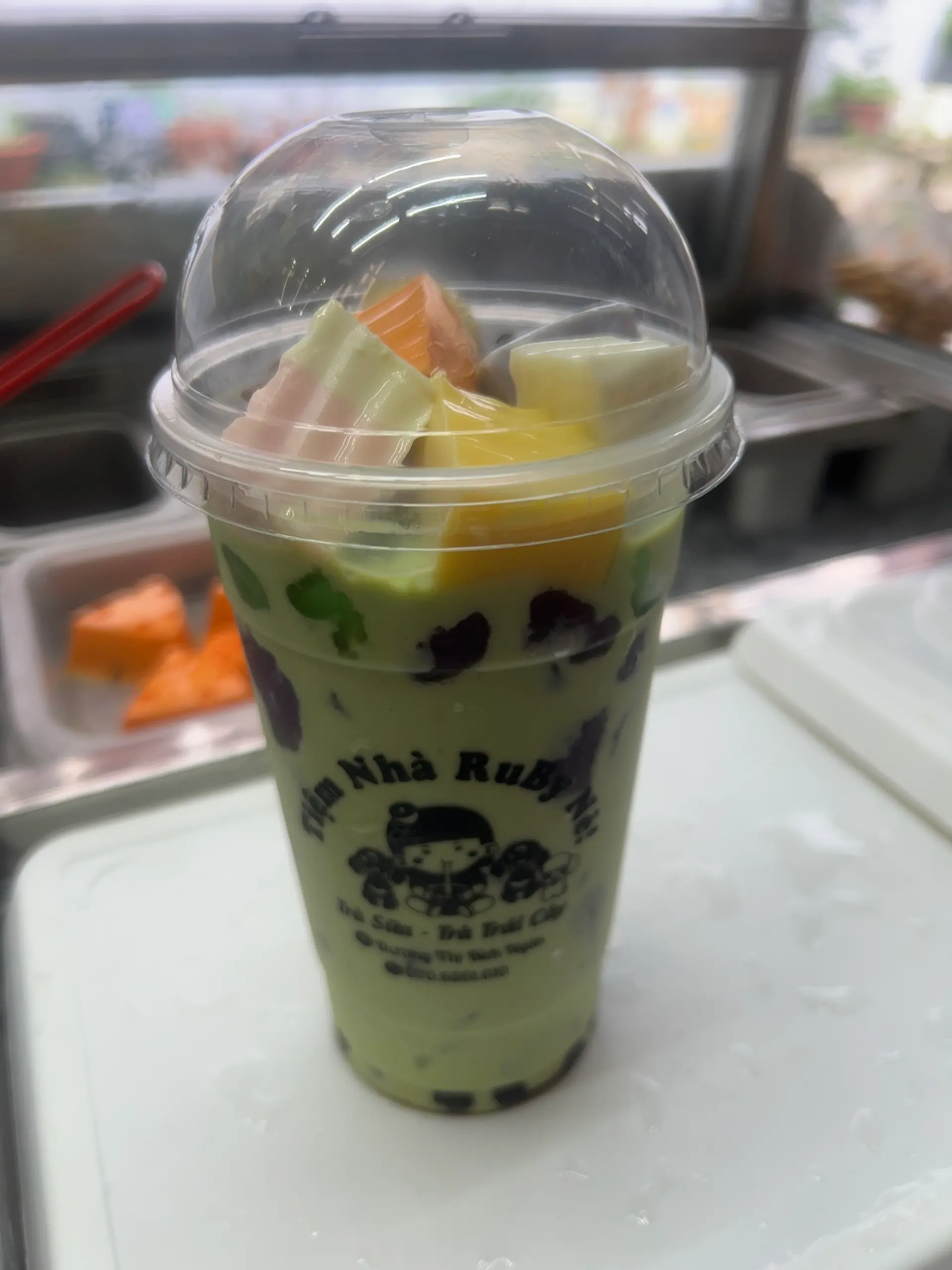 Hình ảnh trà sữa thái xanh full topping