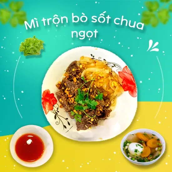 Hình ảnh Mì trộn bò sốt chua cay ngọt - thường - trứng lòng đào