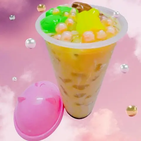 Hình ảnh Trà Sữa Dưa Lưới, Pudding, Nổ Củ Năng, Khoai Phô Mai Viên, Trân Châu Dừa Ngũ Sắc (700ml)