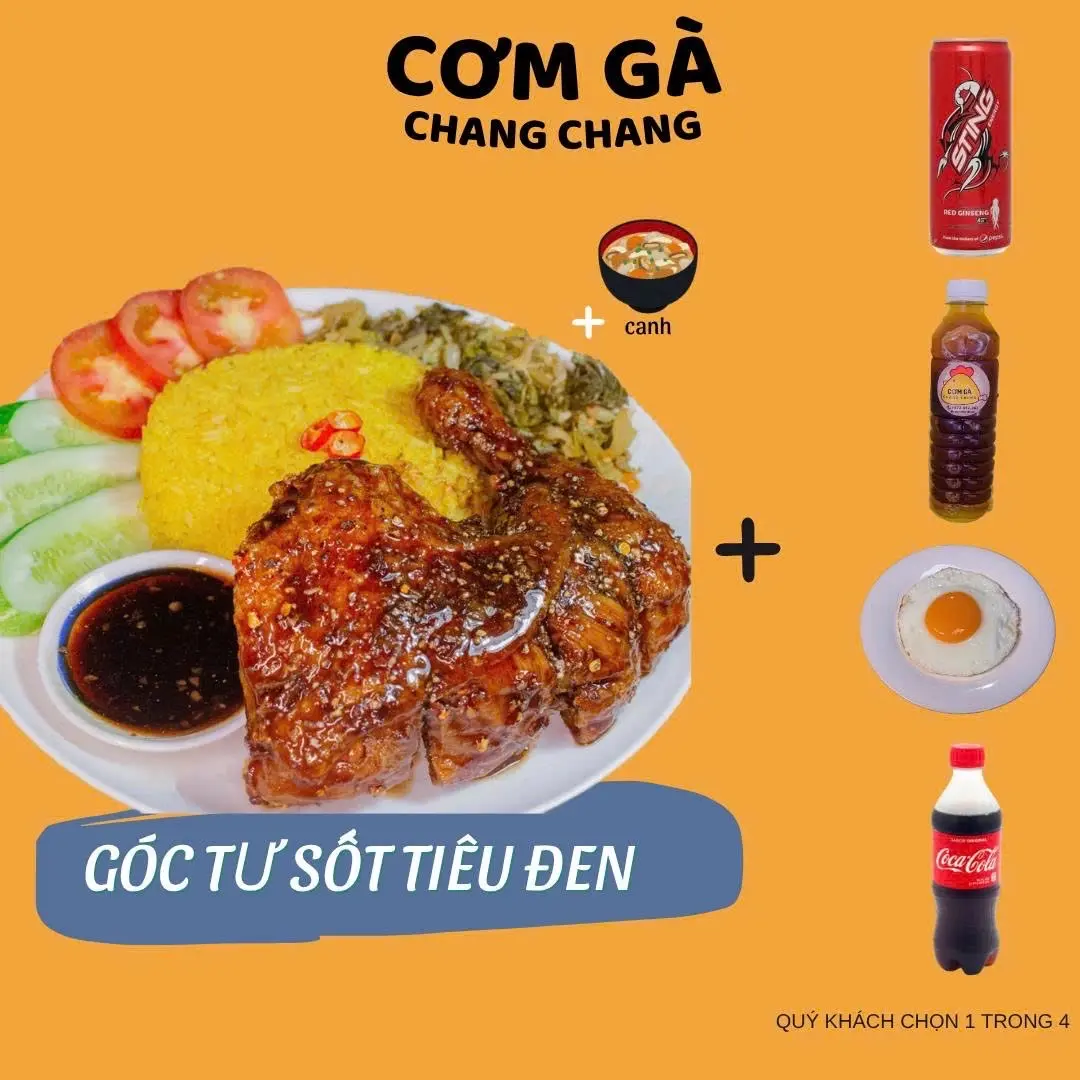 Hình ảnh Combo cơm gà xối mỡ sốt tiêu đen (size lớn)  + 1 món ăn kèm