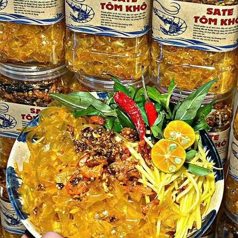Hình ảnh Bánh Tráng Sate Long An Mix Tôm Khô Cháy Tỏi 300g