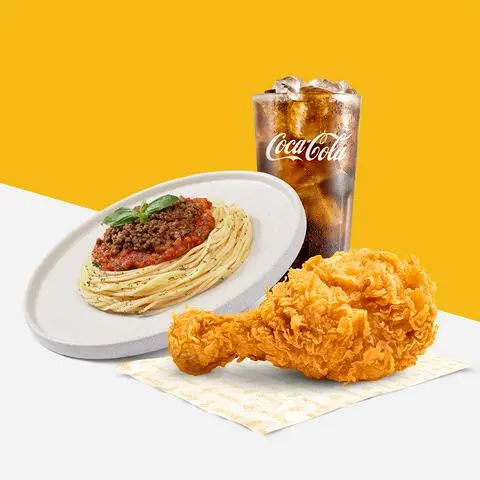 Hình ảnh Combo S8: 1 Miếng Gà Rán + Mỳ Ý Bò Bằm Phô Mai + Nước Ngọt