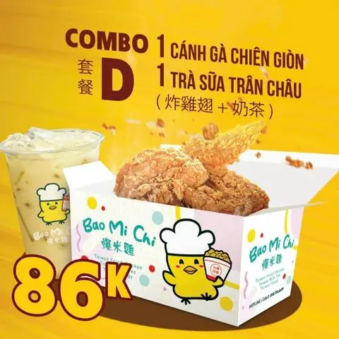 Hình ảnh Cánh gà rán chiên giòn kèm trà sữa