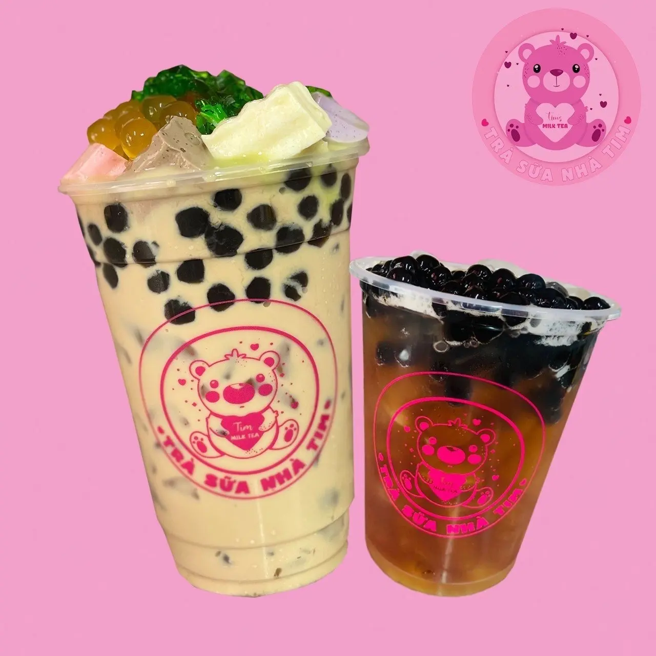 Hình ảnh Combo Trà Sữa Full Topping Size L Tặng Hồng Trà trân châu Size M