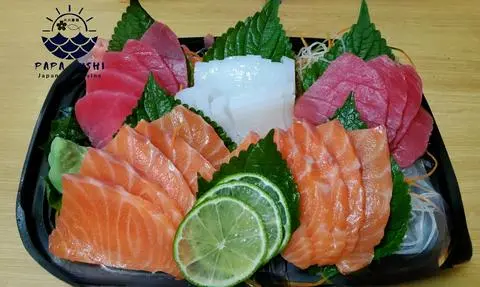 Hình ảnh combo mực,  cá hồi,  cá ngừ 