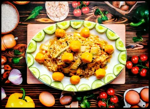 Hình ảnh cơm trộn xiên que kim chi 