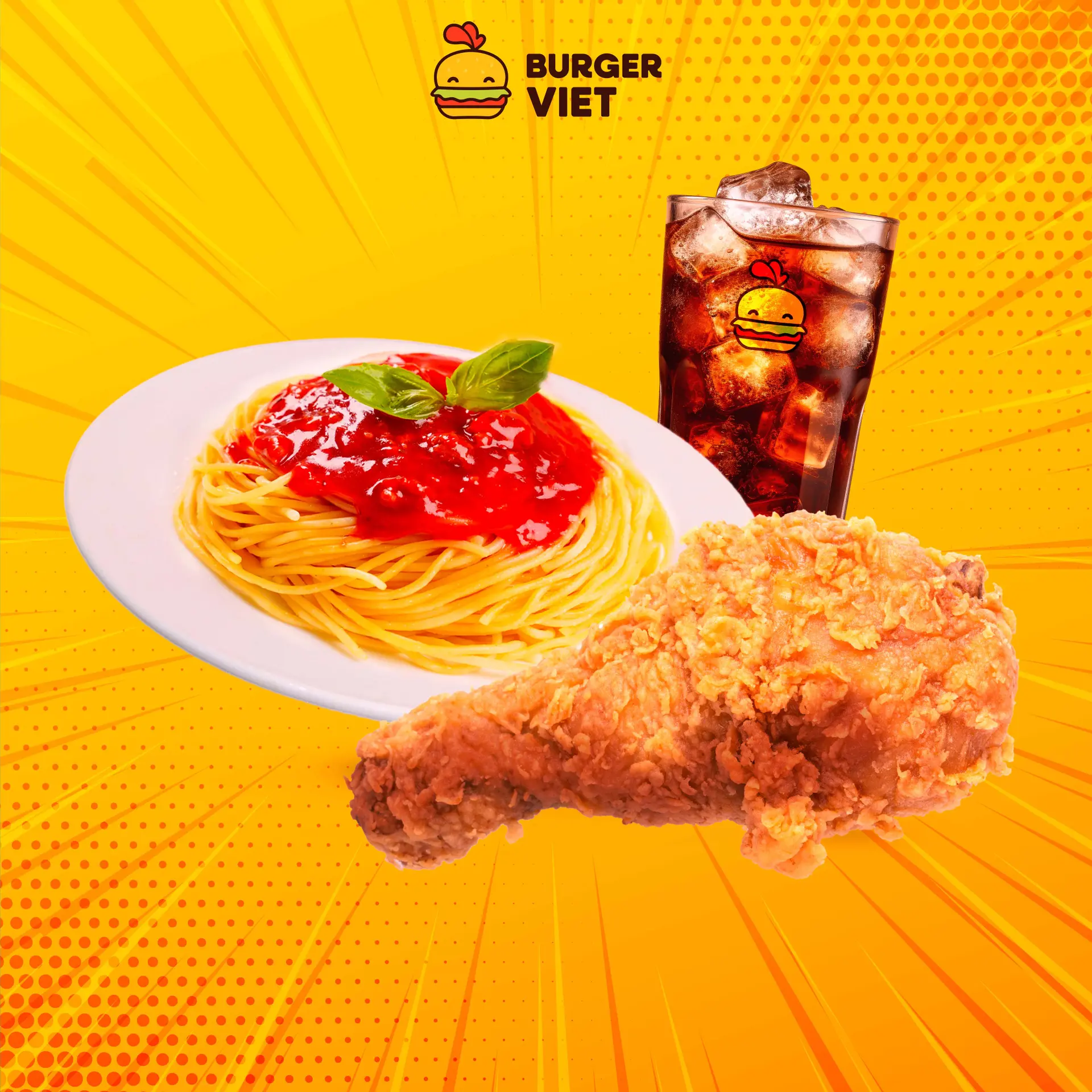 Hình ảnh Gà rán - Mì Ý bò bằm - coca