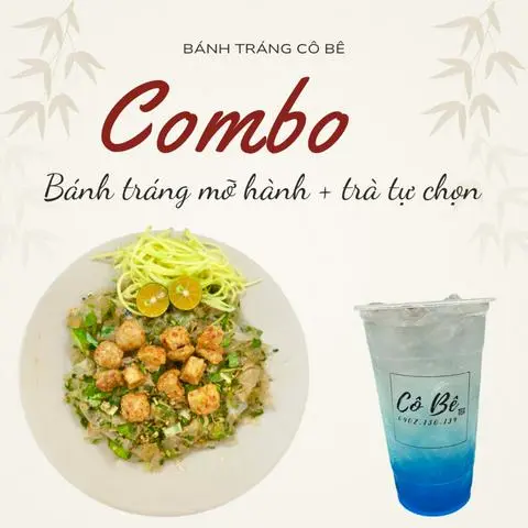 Hình ảnh combo bánh tráng mỡ hành tóp mỡ + trà trái cây tự chọn