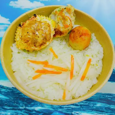 Hình ảnh Xôi Chả Ghẹ (2 Ghẹ), Chả Cá Trứng Cút, Chà Bông Heo Sợi Tép Hành + Tặng Sốt Tương Hành Phi, Đồ Chua