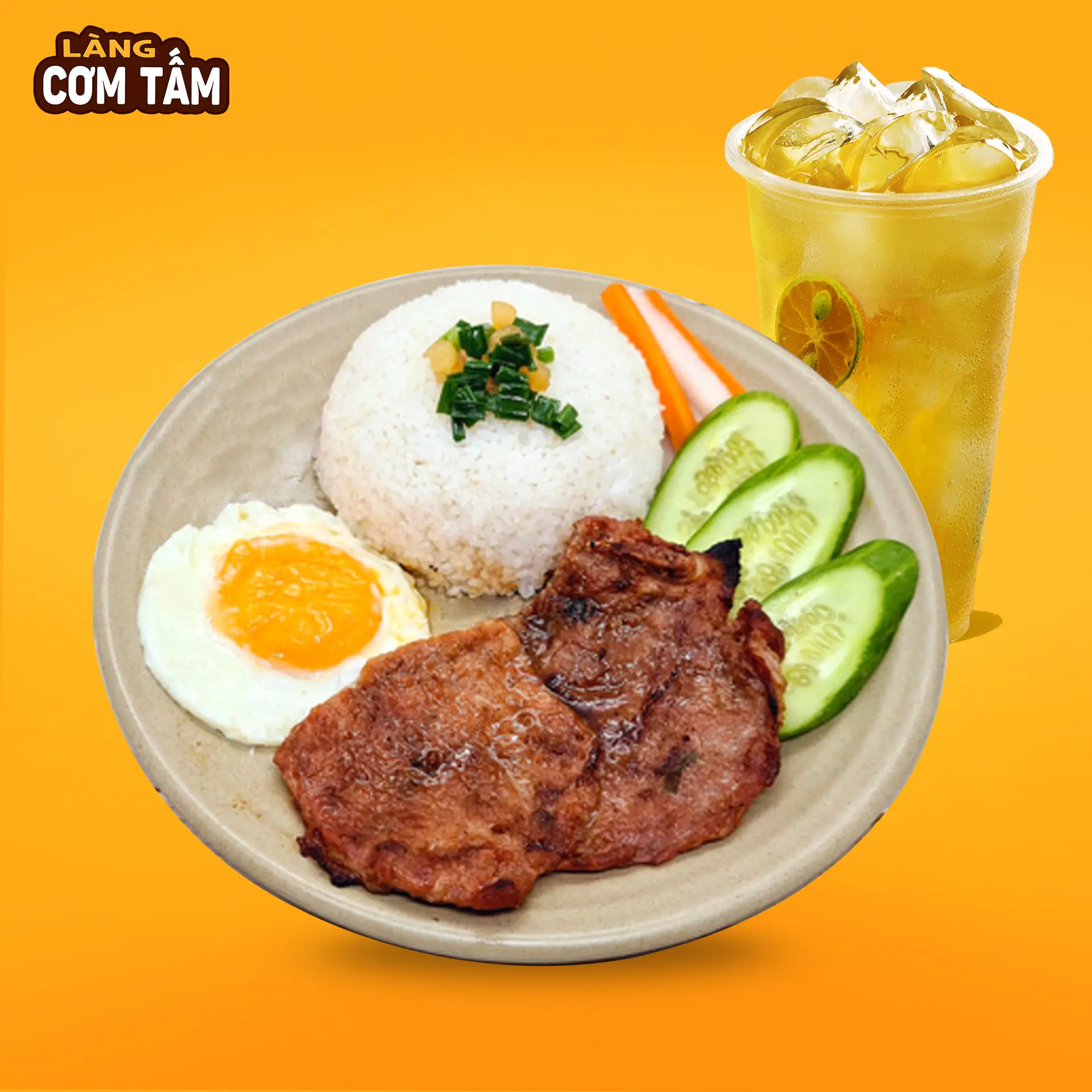 Hình ảnh Cơm Tấm Sườn Trứng + Trà Xanh Tắc Mật Ong