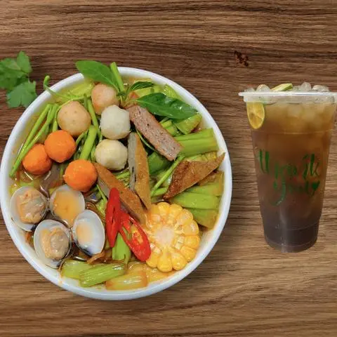 Hình ảnh COMBO 1 Bún Thái Cay Chả Cá - Cá Viên + 1 Hồng Trà Tắc