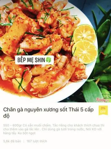 Hình ảnh Chân gà nguyên xương sốt Thái 5 cấp độ