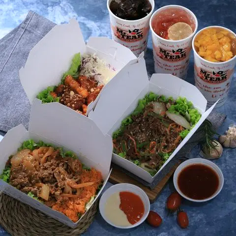 Hình ảnh Gà không xương sốt mật ong - miến bò xào Hàn Quốc - cơm bò cay Hàn Quốc - cocacola - trà chanh dây - detox soda dâu