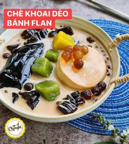 Hình ảnh Chè khoai dẻo sương sáo bánh flan