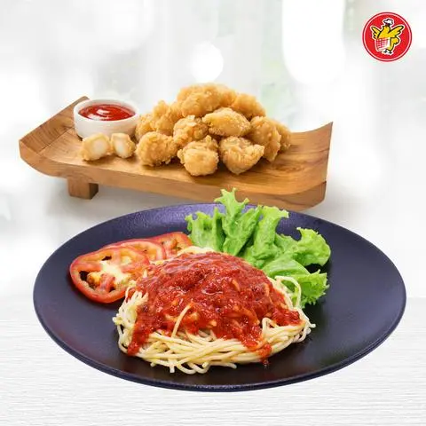 Hình ảnh Mì Ý Bò Phô Mai + Gà Popcorn